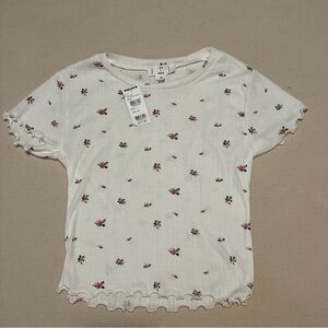 Ivy + Main Girls XS White Short Sleeve Ditsy Pointelle Rose Shirt Made In USA